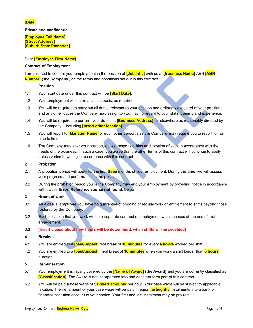 Casual Employment Contract Template Easy Legal Templates